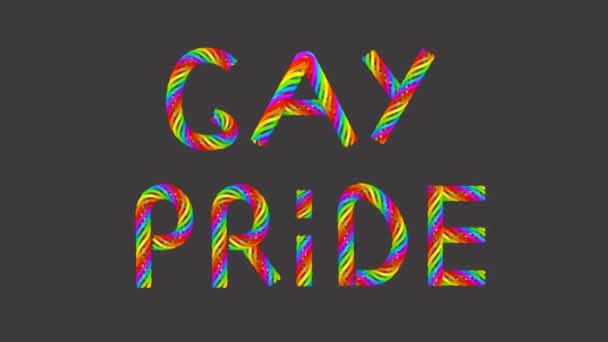 Koyu Gri Arka Planda Hareketli Öğelerin Gökkuşağı Renkli Metin Gay — Stok video