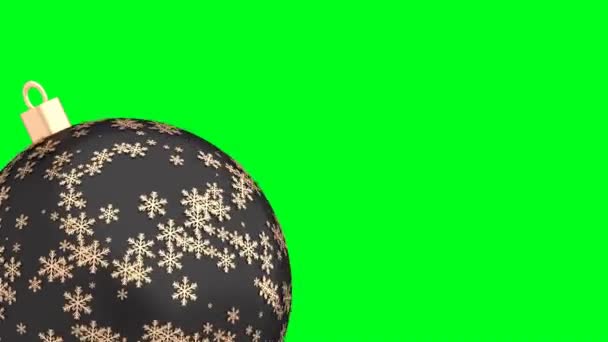 1つの黒いクリスマスボールは 任意のテキストのための空きスペースを持つ緑色の画面ループ3Dアニメーションで丸く回ります — ストック動画