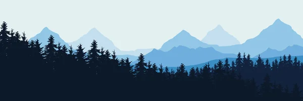 Widescreen Vector Ilustración Realista Del Paisaje Montaña Con Bosque Bajo — Vector de stock