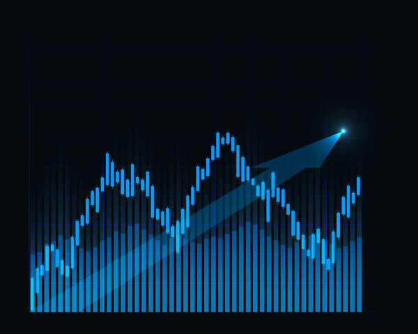 Blue chart of growth of financial investments with arrows - vector