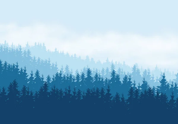 Реалістична Ілюстрація Хвойного Лісу Під Блакитним Небом Хмарами Вектор — стоковий вектор