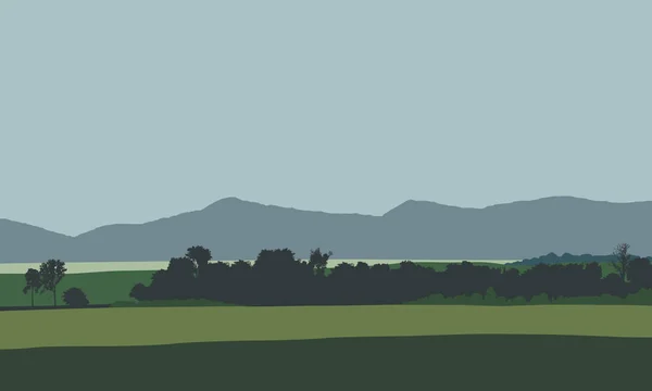 Tierras Cultivo Con Campo Prado Árboles Con Colinas Montañas Fondo — Vector de stock