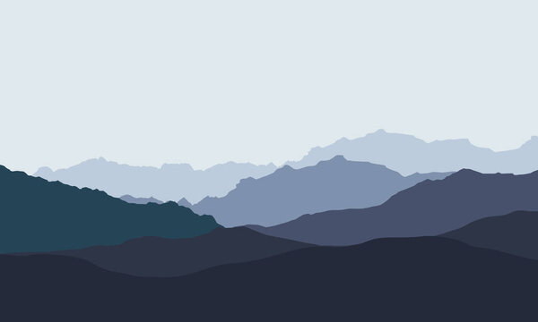 Vector illustration of mountain landscape in multiple layers under blue sky - vector
