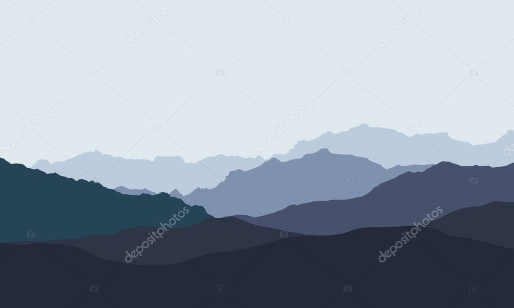 Vector illustration of mountain landscape in multiple layers under blue sky - vector