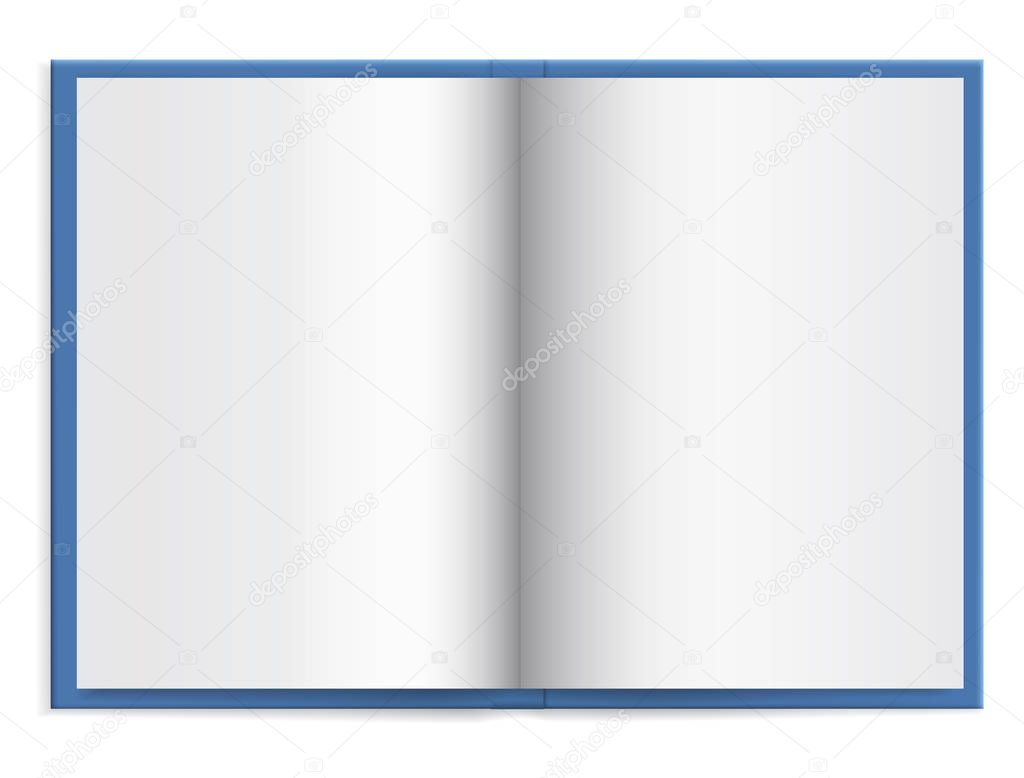Open a blue book with empty paper in hardcover with space for text - vector