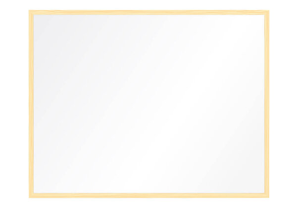 Realistic illustration of a white magnetic board with a wooden frame, isolated vector on a white background