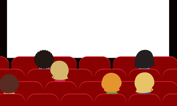 Menschen Männer Frauen Und Kinder Die Kino Auf Roten Sitzen — Stockvektor