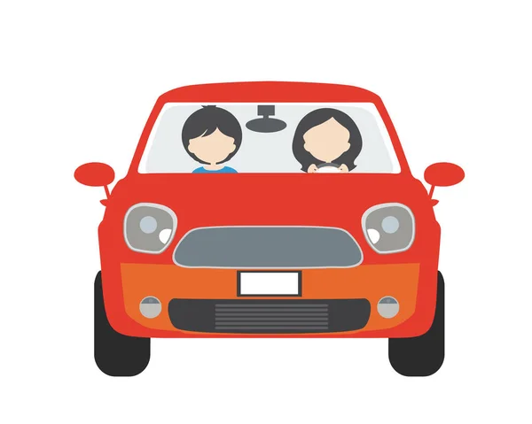 男と女 車に座っていると 休暇で運転 運転の学校またはタクシー ベクトル フラットなデザインが可能 — ストックベクタ