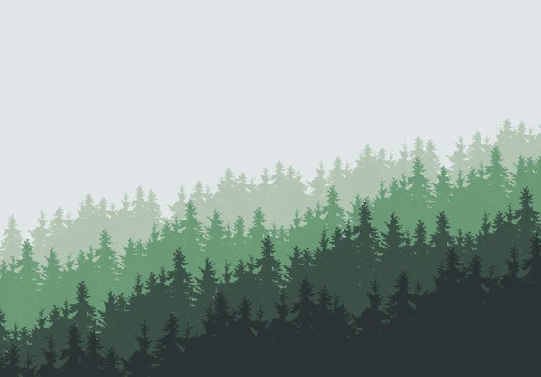 Vektorové Ilustrace Husté Jehličnatého Lesa Kopci Pod Zelenou Oblohou Účinku — Stockový vektor