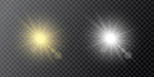 Conjunto Refletor Efeito Amarelo Branco Claro Estrela Luz Solar Com — Vetor de Stock