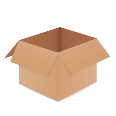 Gerçekçi illüstrasyon izole beyaz arka plan üzerinde - bir boş açık karton kutunun vektör