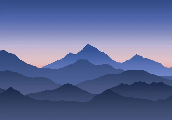 ブルーの朝または夕方の空日の出や日没 ベクトルの下で山の風景のイラスト — ストックベクタ