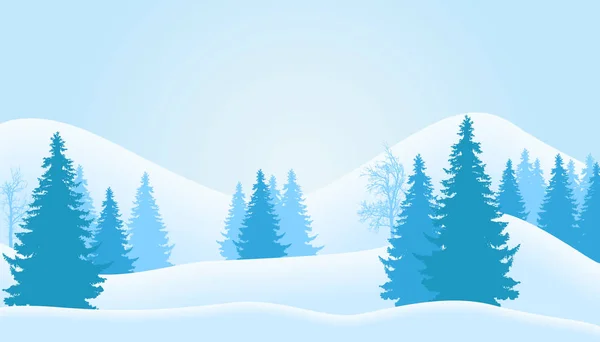 Ilustración Vectorial Del Paisaje Invernal Montaña Con Nieve Bosque Coníferas — Vector de stock