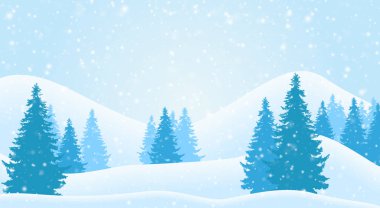 Dağ kış manzara yağan kar, iğne yapraklı orman ve ağaçları ile vektör çizim olmadan bırakır, serin gökyüzünün altında - yaban hayatı