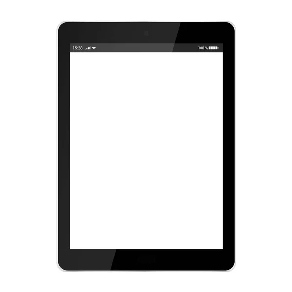 Illustration Réaliste Tablette Noire Avec Écran Tactile Blanc Avec Batterie — Image vectorielle