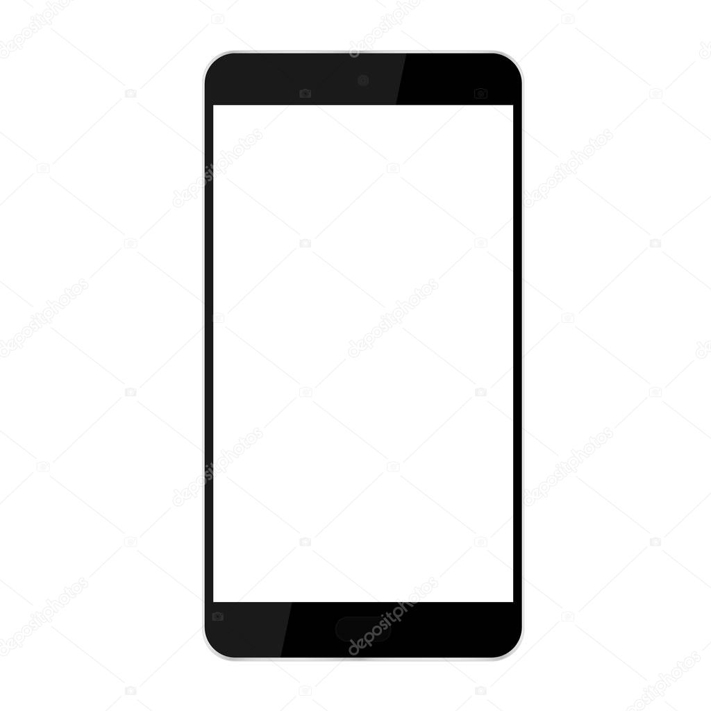 Realistic illustration of a black mobile phone or smartphone with a button, a camera and a blank white screen and a space for a text - vector
