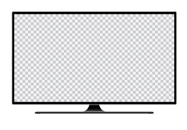 Realistic illustration of black TV with stand and blank transparent isolated screen with space for your text or image - isolated vector on white background clipart
