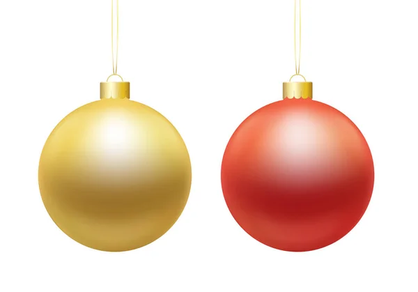 Set Illustrazioni Realistiche Palle Natale Oro Rosso Stringa Isolato Sfondo — Vettoriale Stock