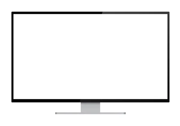 Realistic Illustration Black Computer Monitor Silver Stand Blank White Isolated — Stock Vector