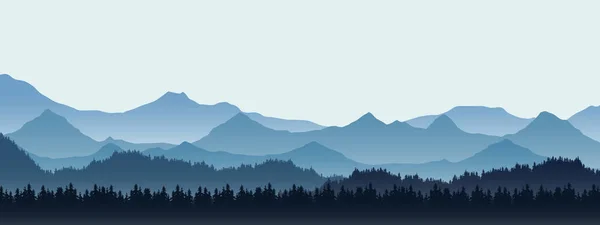 Realistyczne Ilustracja Krajobraz Górski Wzgórza Lasy Drzew Iglastych Pod Niebo — Wektor stockowy