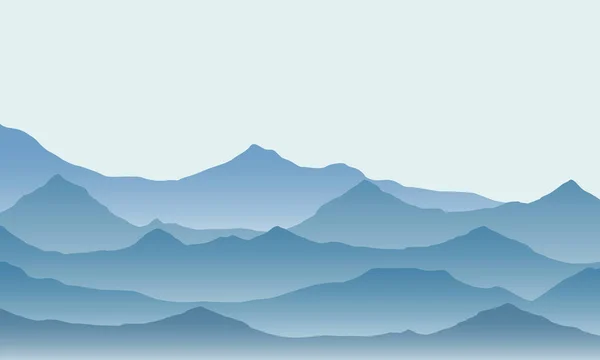Ilustração Realista Paisagem Montanhosa Com Nevoeiro Sob Céu Verde Azul — Vetor de Stock