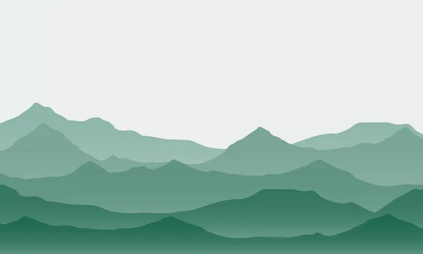 Ilustración Realista Del Paisaje Montaña Con Niebla Bajo Cielo Verde — Vector de stock