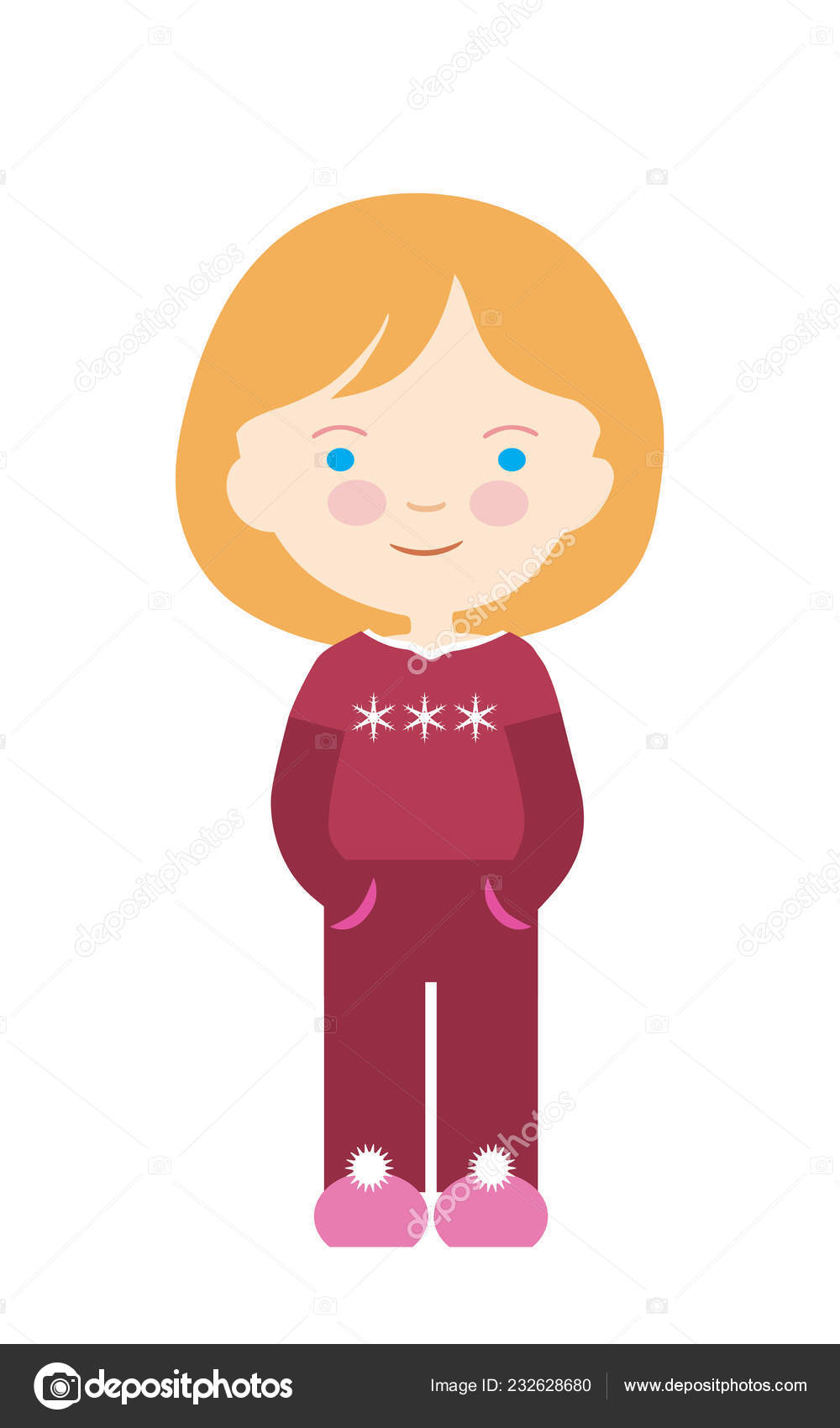 Flat Design Cartoon Illustration Little Girls Blond Hair Blue Eyes