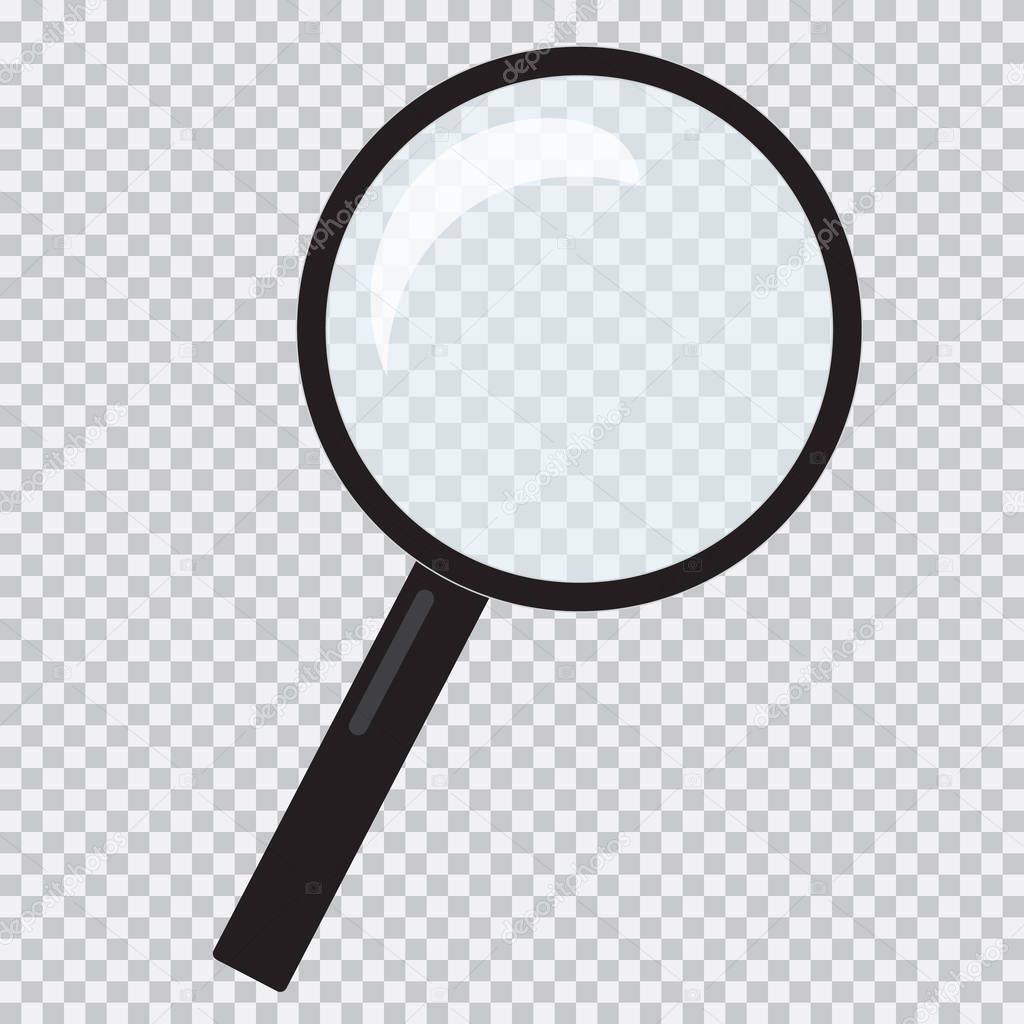 Flat design illustration with magnifying glass and black handle - transparent vector