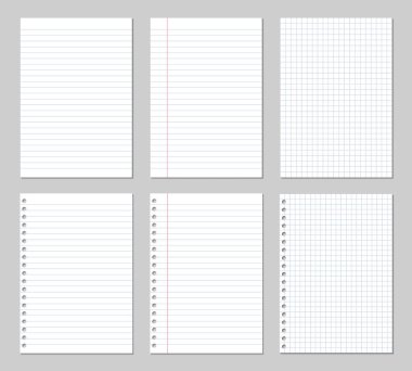 Kağıt sayfalarının, kare ve cilt delik - vektör ile kaplı bir dizi gerçekçi çizimi
