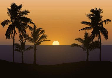 Gerçekçi illüstrasyon günbatımı deniz veya beach ile okyanus üzerinde bir