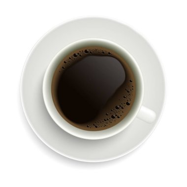 Tabak ile kahve fincanı gerçekçi illüstrasyon. Bej veya beyaz porselen beyaz arka plan üzerinde izole - vektör