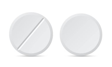 Beyaz yuvarlak hap veya ilaçların gerçekçi illüstrasyon. Beyaz arka planda yalıtılmış - vektör