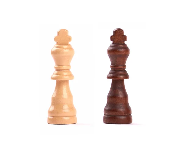 Detailed photo of two chess pieces - kings, black and white. Isolated on white background. — Stock Photo, Image