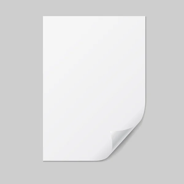 Realistisk illustration av ett A4-pappersark med vikta hörn och utrymme för din text. Isolerad på vit bakgrund-vektor — Stock vektor