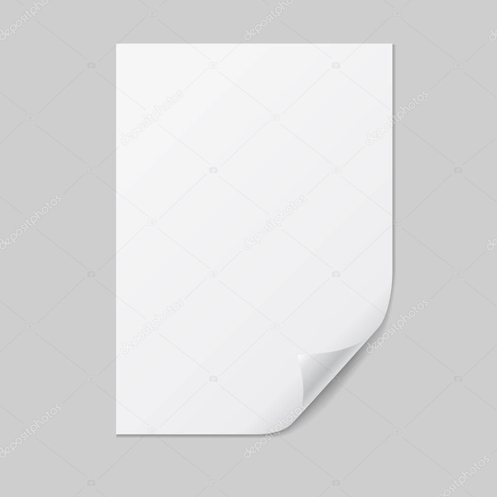 Realistic illustration of a sheet of A4 paper with folded corner and space for your text. Isolated on white background - vector