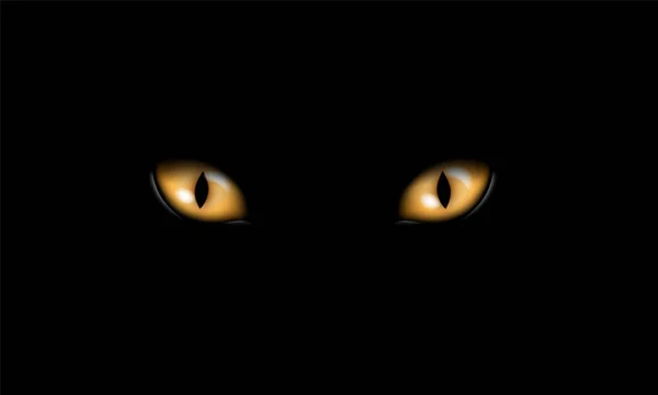 Ilustración realista de ojos felinos o ojos de gato amarillos o anaranjados, aislados sobre fondo negro - vector — Vector de stock