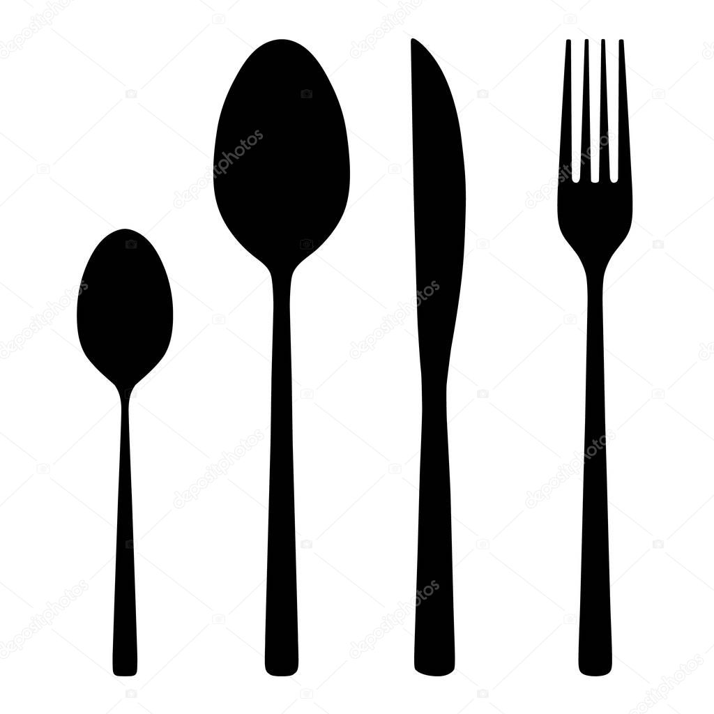 Realistic illustration of cutlery silhouettes - knives and forks