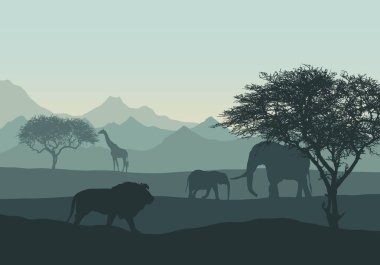 Afrika dağ manzarası ve safarisinin gerçekçi bir tasviri 