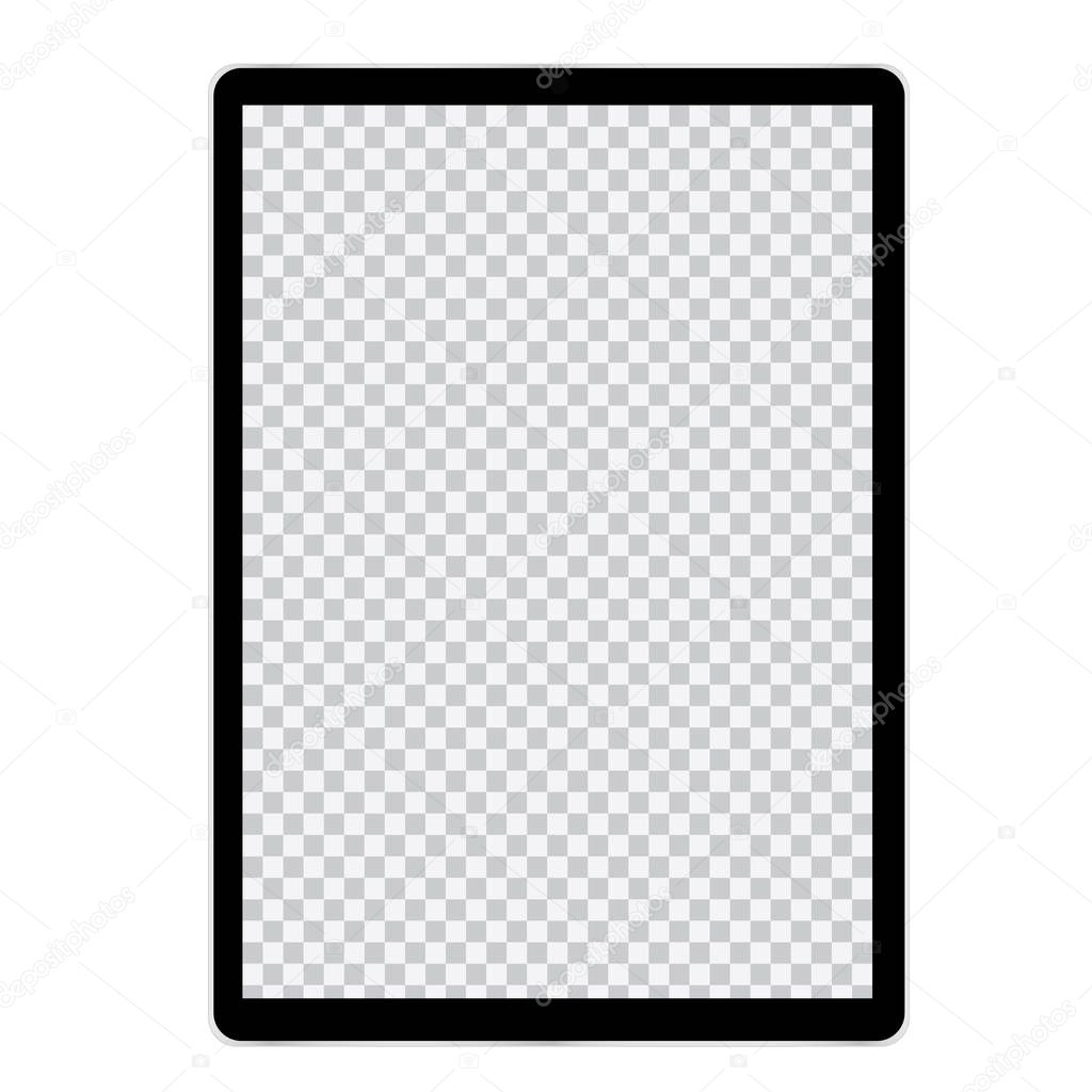 Illustration of tablet or mobile phone with blank screen and black frame. With space for text - vector