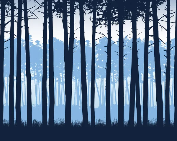 Ilustración realista del paisaje con bosque de coníferas con — Vector de stock