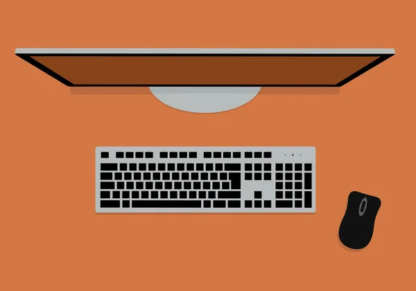 Illustrazione Design Piatto Tastiera Monitor Mouse Del Computer Sul Piano — Vettoriale Stock