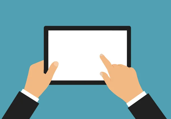 Lapos Design Illusztráció Kéz Üzletember Kezében Érintőképernyős Tabletta Helyet Szöveges — Stock Vector