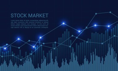 Yükselen ve yükselen eğilim ve metni olan mavi borsa veya finansal tablo - vektör