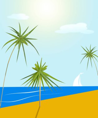 illüstrasyon ile deniz plaj / deniz manzarasıyla illüstrasyon beach ile avuç içi ağaç ve plaj şemsiye