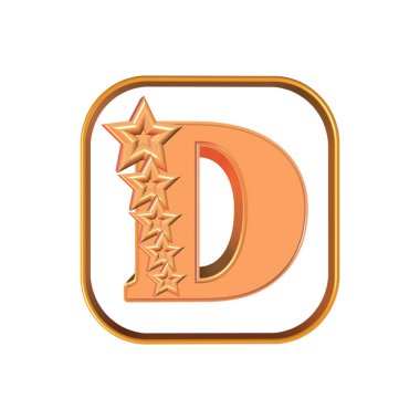 3D çizim D harfi ve beyaz arka plan üzerinde beş yıldız
