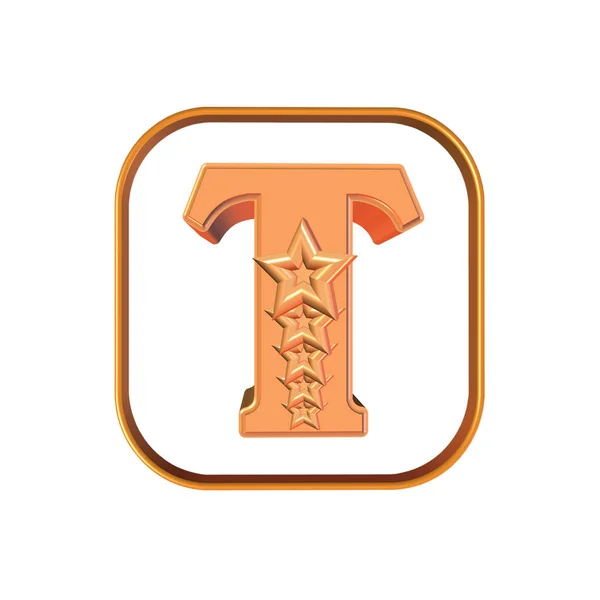 3D çizim mektup T ve beyaz arka plan üzerinde beş yıldız