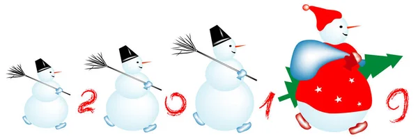 Vector Illustration Snowmans Congratulation New Year — Stock Vector