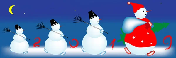 Illustrazione Vettoriale Pupazzi Neve Con Congratulazioni Nuovo Anno — Vettoriale Stock