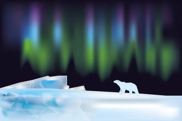 Paisaje Ártico Con Aurora Boreal Oso Polar — Archivo Imágenes Vectoriales