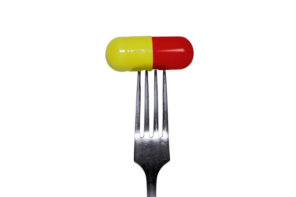 Metafor Temat Medicin Och Hälsosam Kost Med Bilden Gaffel Och — Stockfoto